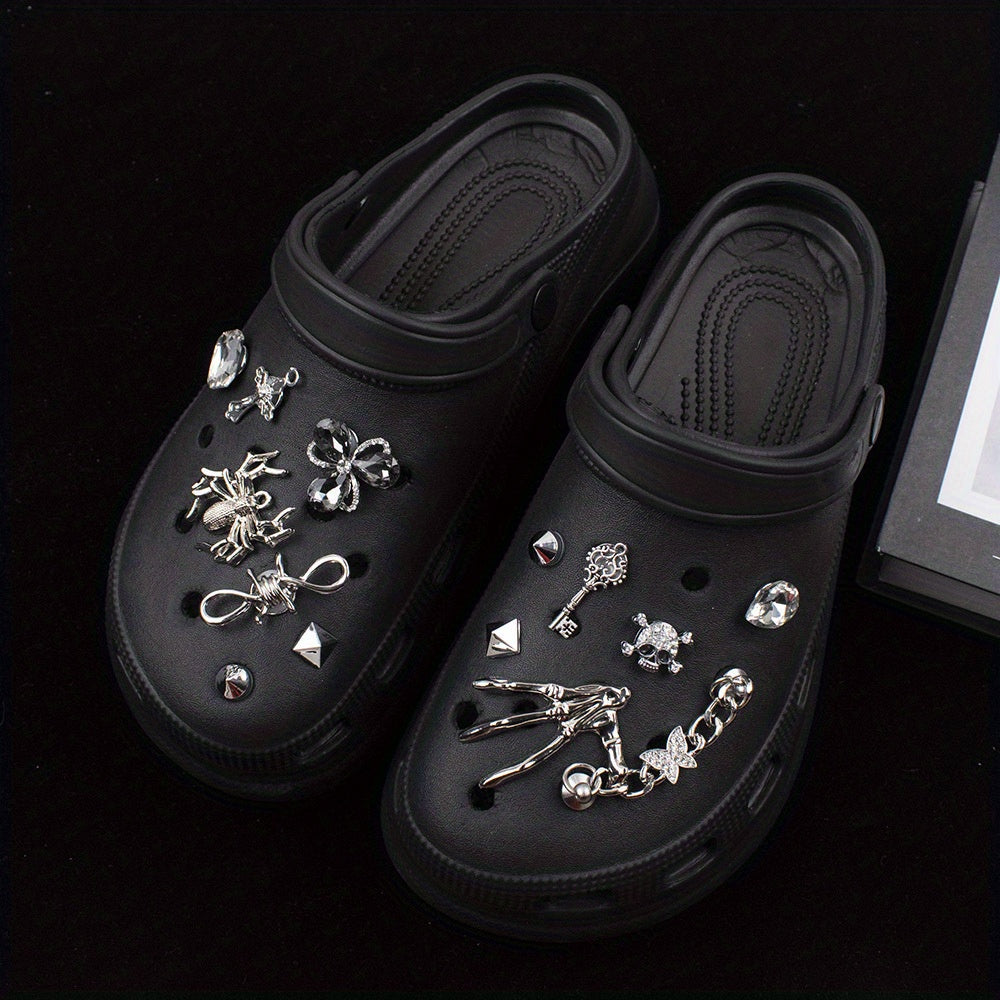 Punk Hole Shoe Accessories Rhinestone Spider Shoes Flower 14pcs