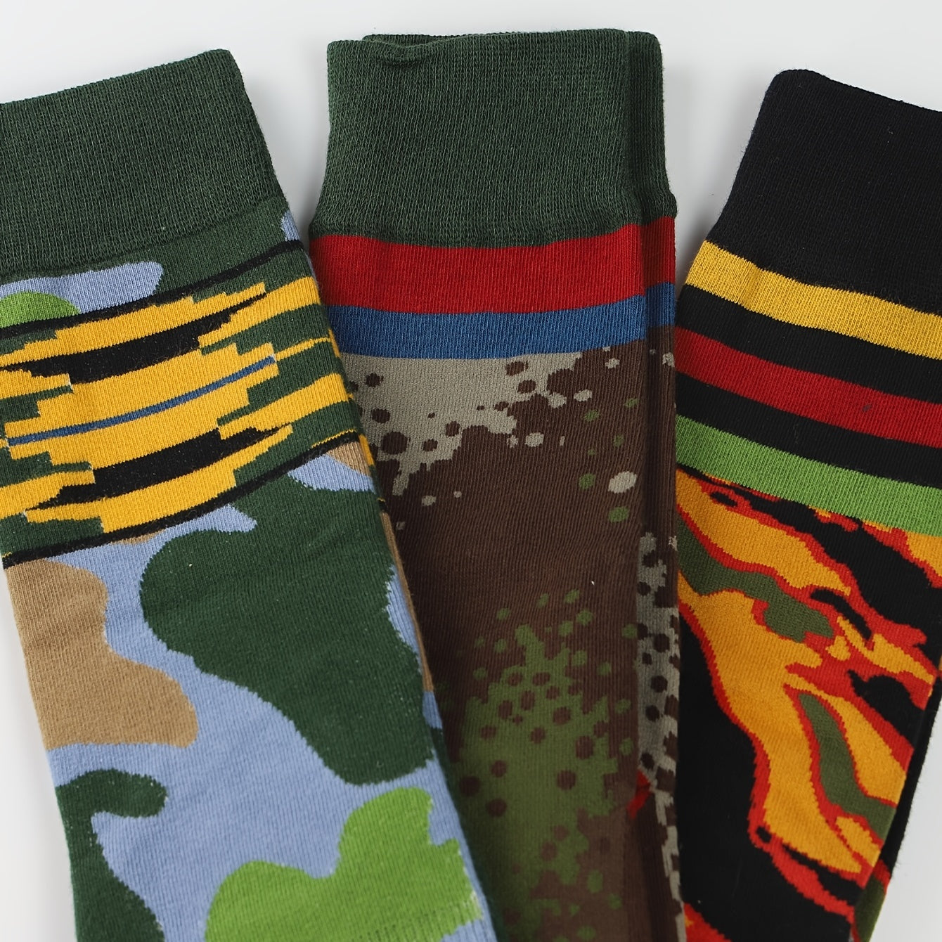 3 Pairs Multicolored Striped Socks Novelty & Funny Pattern Street Socks