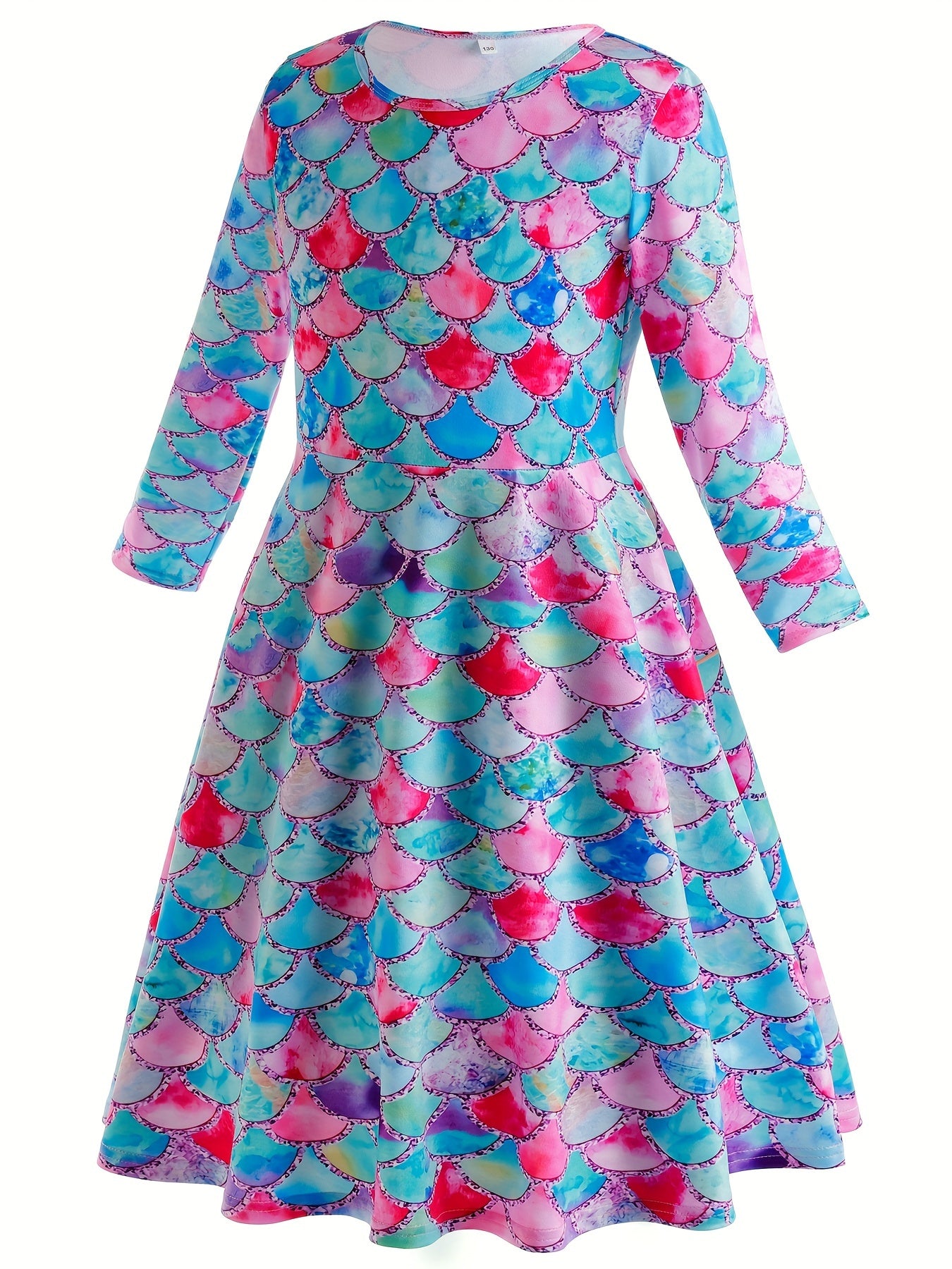 Sweet Girls Fish Scale Long Sleeve Dress for Party