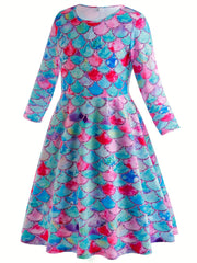 Sweet Girls Fish Scale Long Sleeve Dress for Party