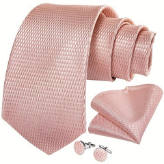 Men's Business Silk Tie Set W/ Ring Handkerchief Cufflinks