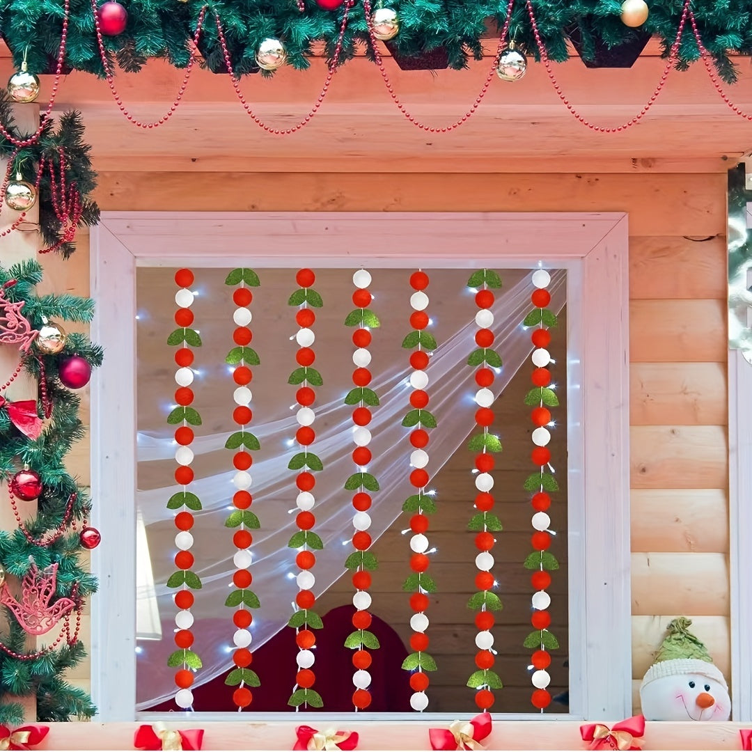 Winter Birthday Decorations: Felt Flowers, Pom Poms, Red Balls, Green Leaves