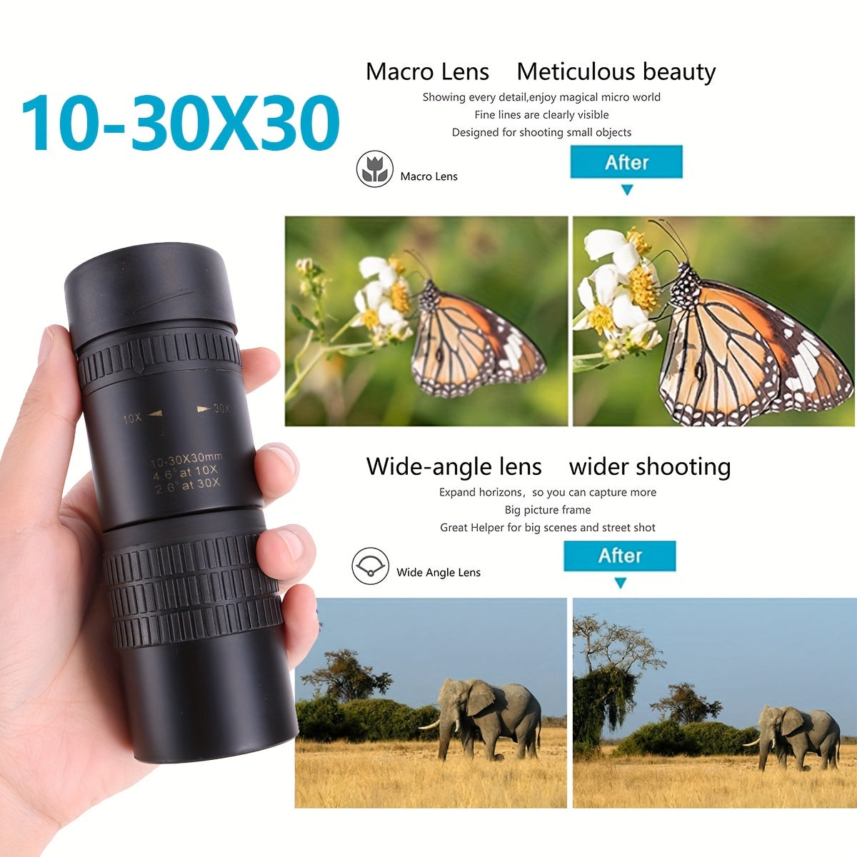 Portable Monocular Telescope 30X30 Extendable Zoom Handheld 10x Telescope