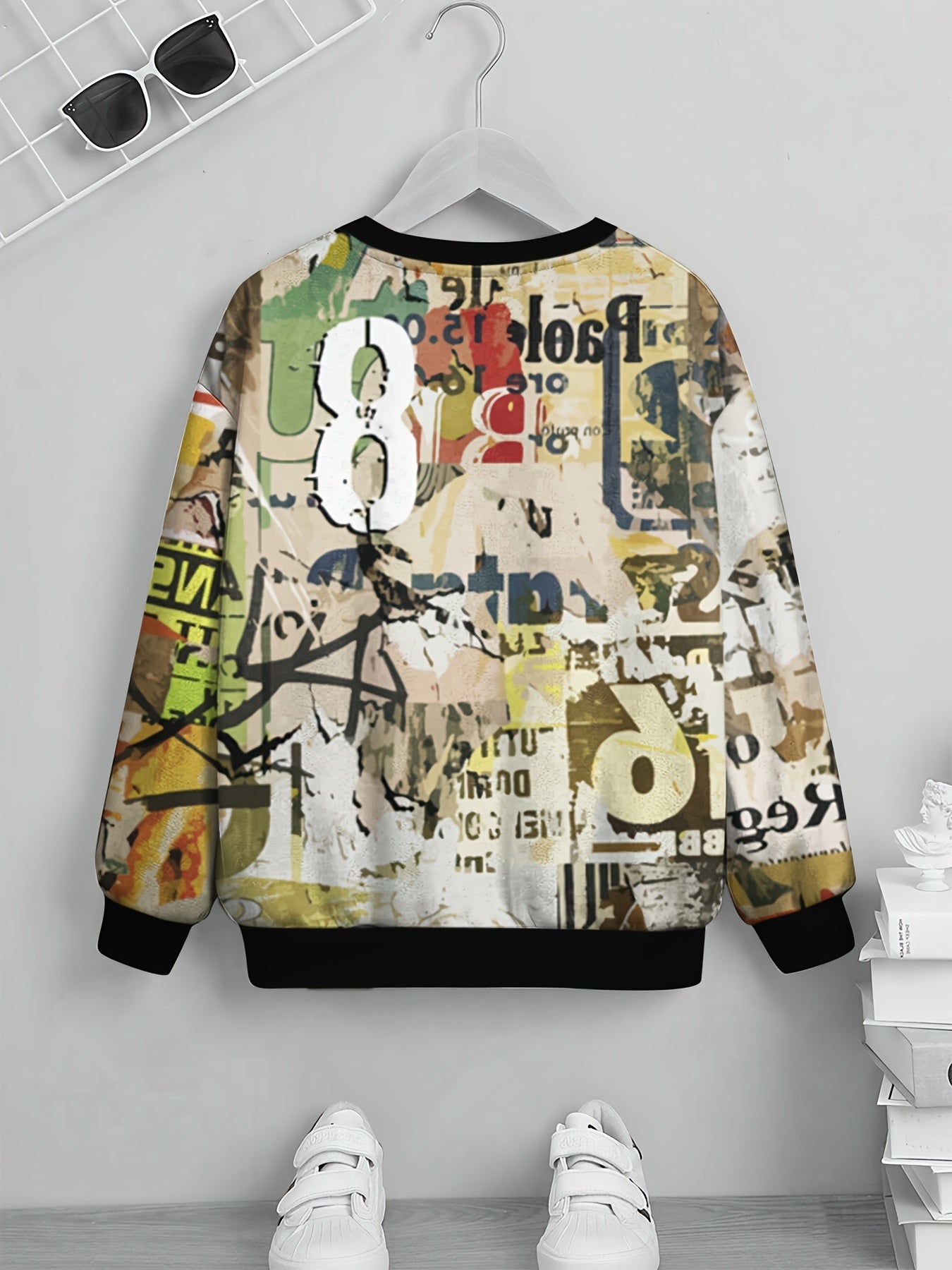 Street Style Pattern Sweatshirt For Kids Pullover Long Sleeve Top