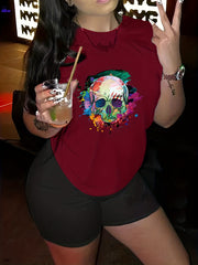 Skull Print Plus Size Top & Shorts Set