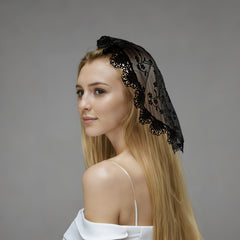 JOANSHRINE Lace Trim Round Head Scarf Bridal Veil Vintage Style