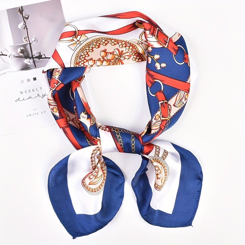 70 Chain Print Square Scarf Vintage Silk Bandana Windproof Head Wrap