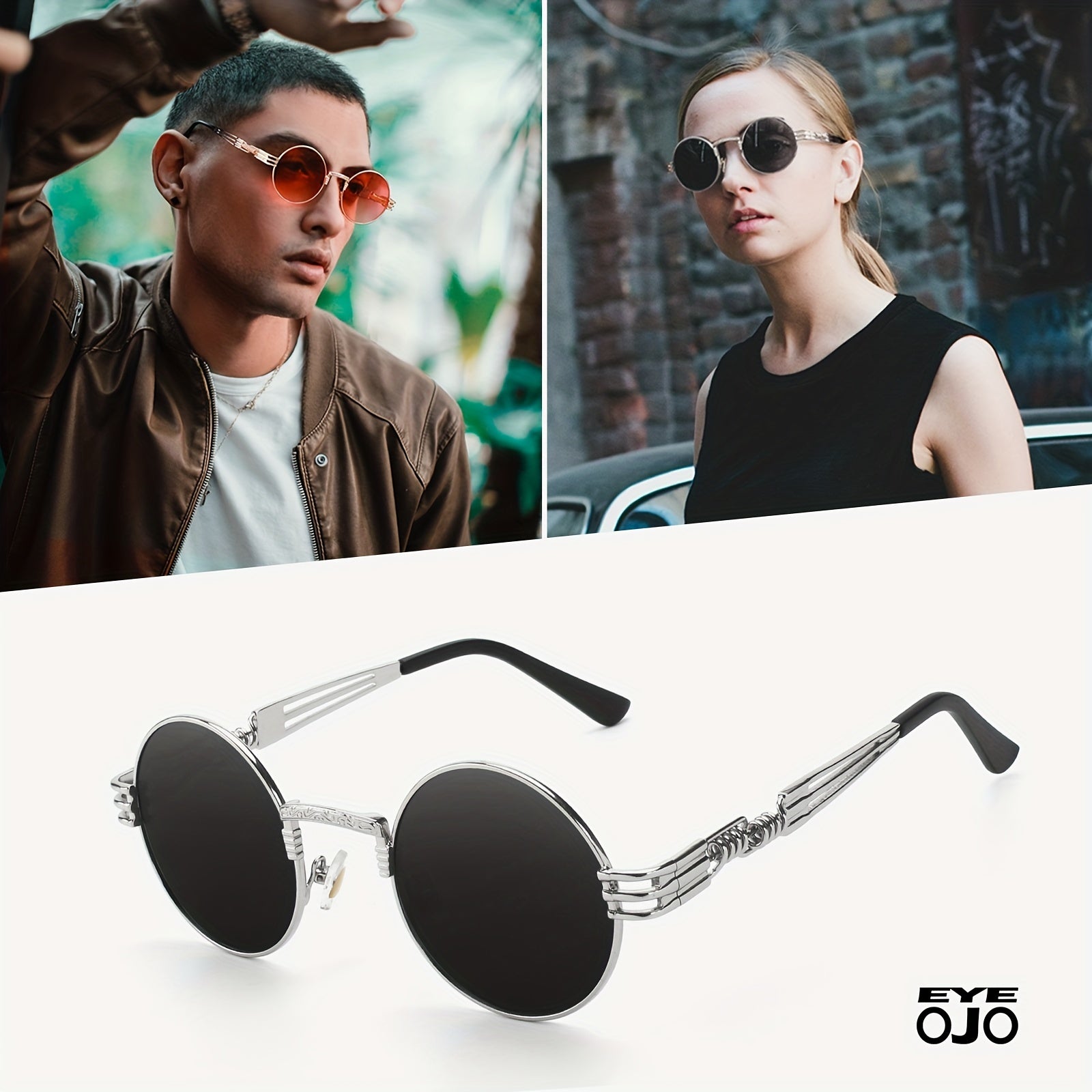 Retro Steampunk Round Metal Polarized Sunglasses