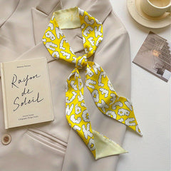 Yellow Floral Print Skinny Scarf Head Hair Ribbon Handbag Wrap Neckerchief