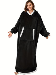 Sherpa Fleece Hooded Robe with Pockets