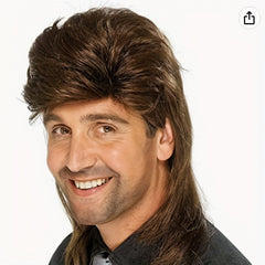 Men's Mullet Shape Brown Golden Brown Wig