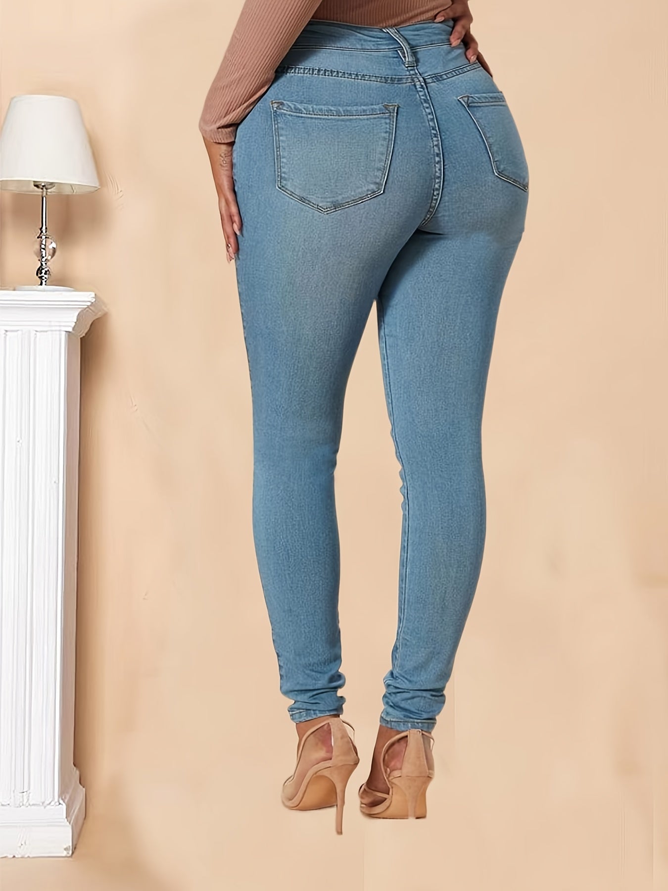 High Rise Skinny Jeans Women's Plus Denim Pants