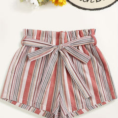 Striped Tie Waist Shorts Boho Shorts for Spring & Summer