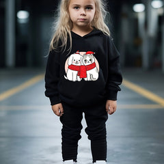 Lovely Puppy & Kitty Print Hoodies Jogger Set for Girls