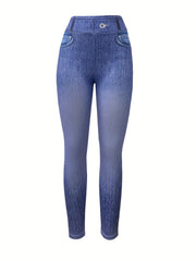 High Stretch Faux Denim Striped Leggings