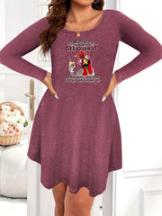 Plus Size Nightdress Funny Rooster Print Long Sleeve Sleep Dress