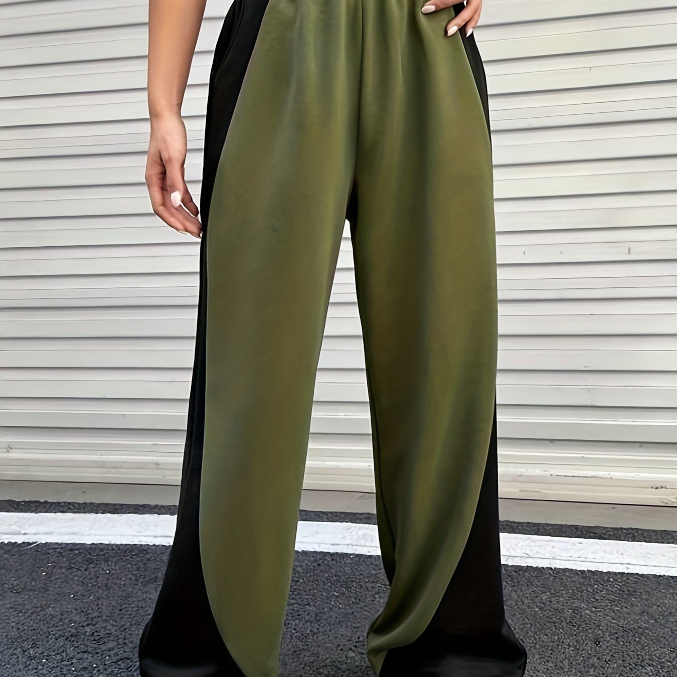 Colorblock Elastic High Waist Stretch Pants