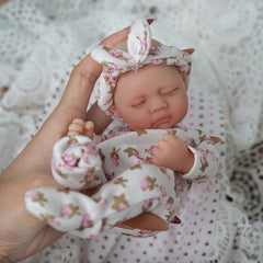 7 Inch Silicone Baby Doll with Pink Bow - Bath Time Mini Doll