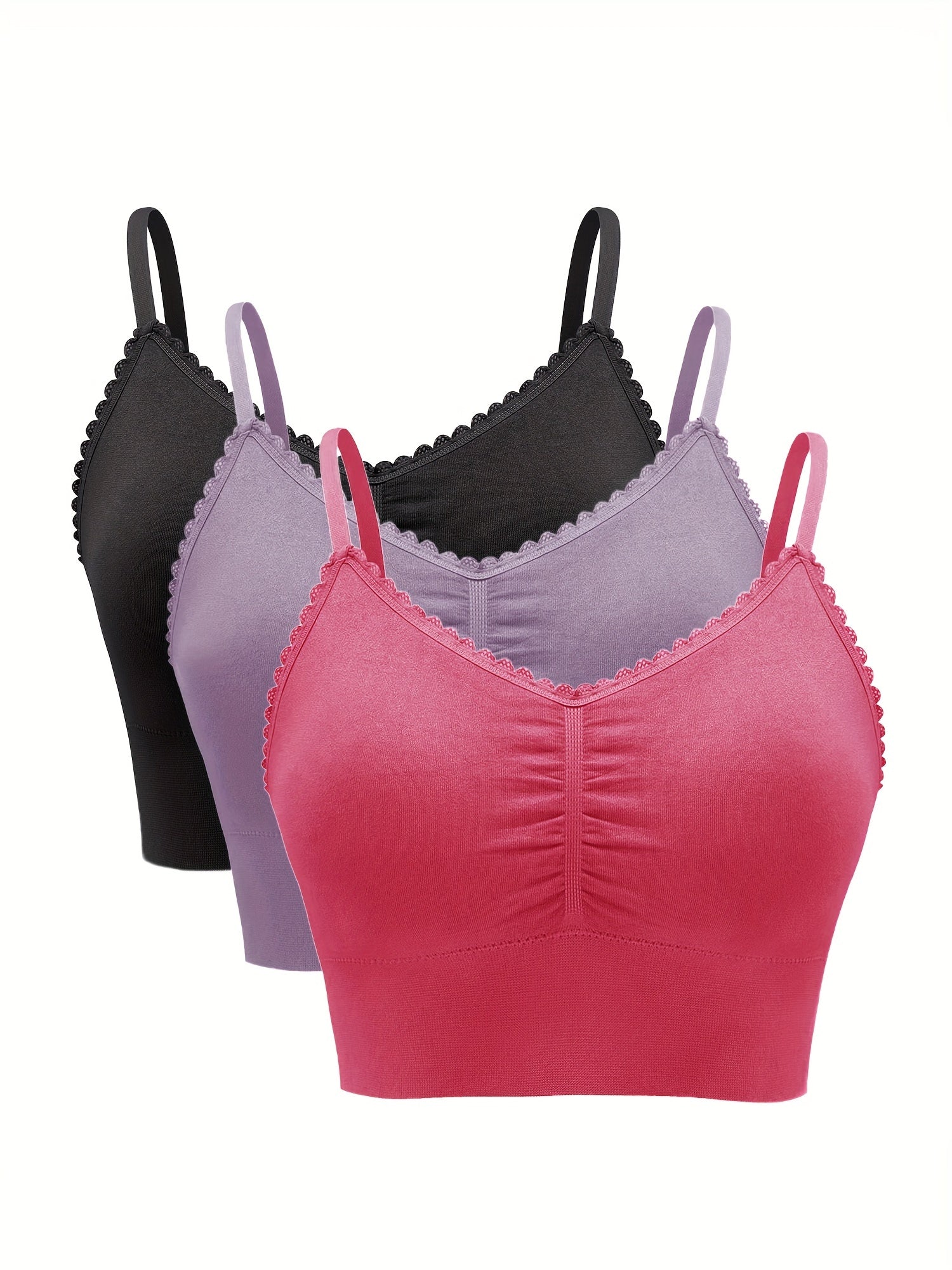Casual Bra Set Women's Solid Ruched Bralette Three Piece Set