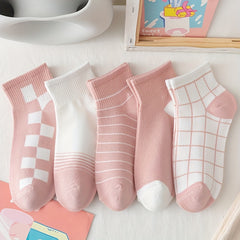 5 Pairs Striped & Plaid Socks & Lightweight Short Socks Women's Stockings