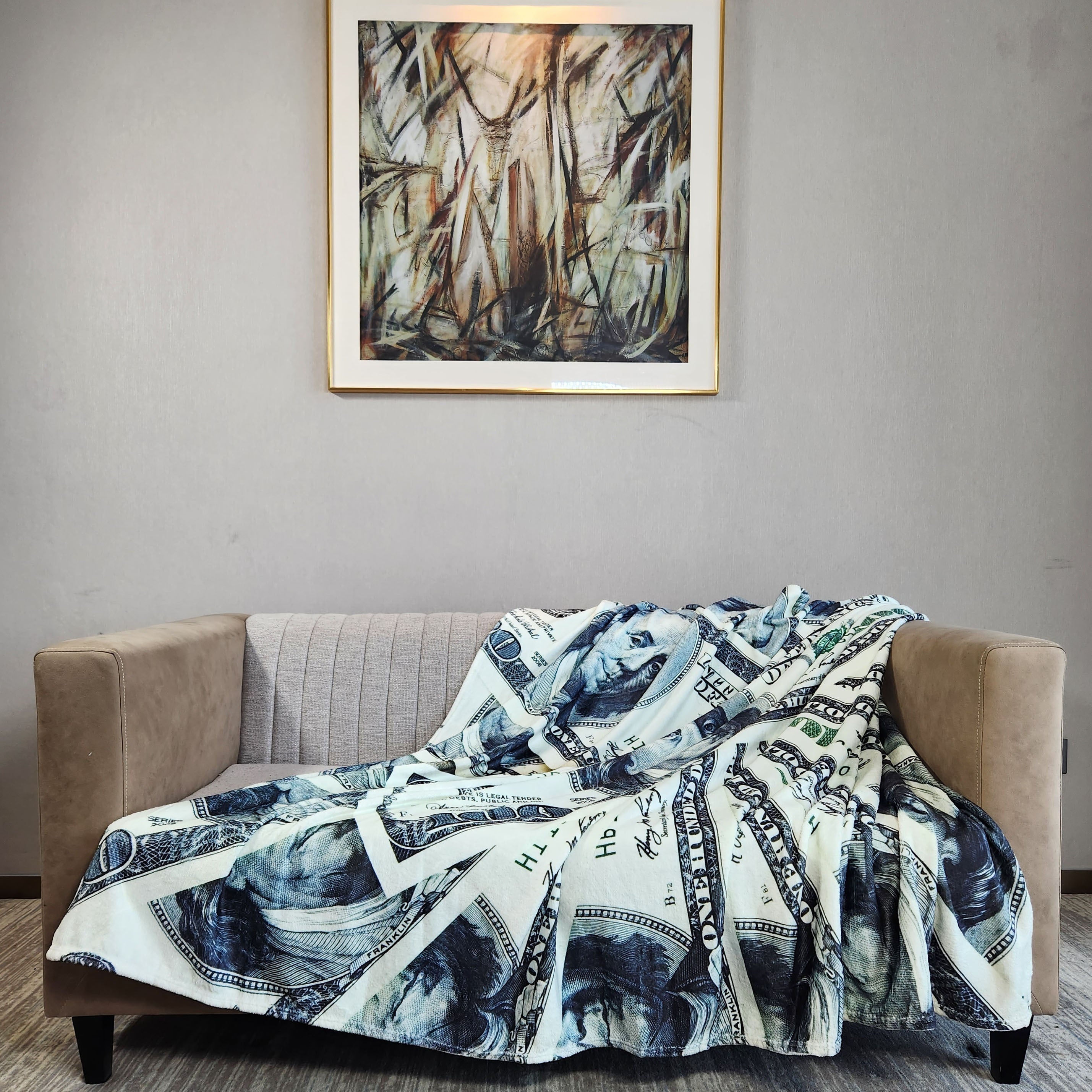 Warm Flannel Blanket with 3D Dollar Pattern Printing
