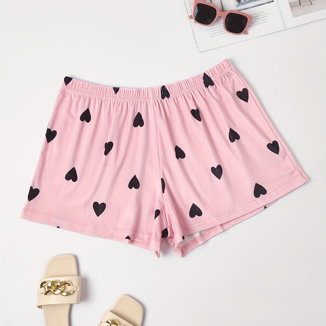 Heart Print Fluffy Loungewear Shorts
