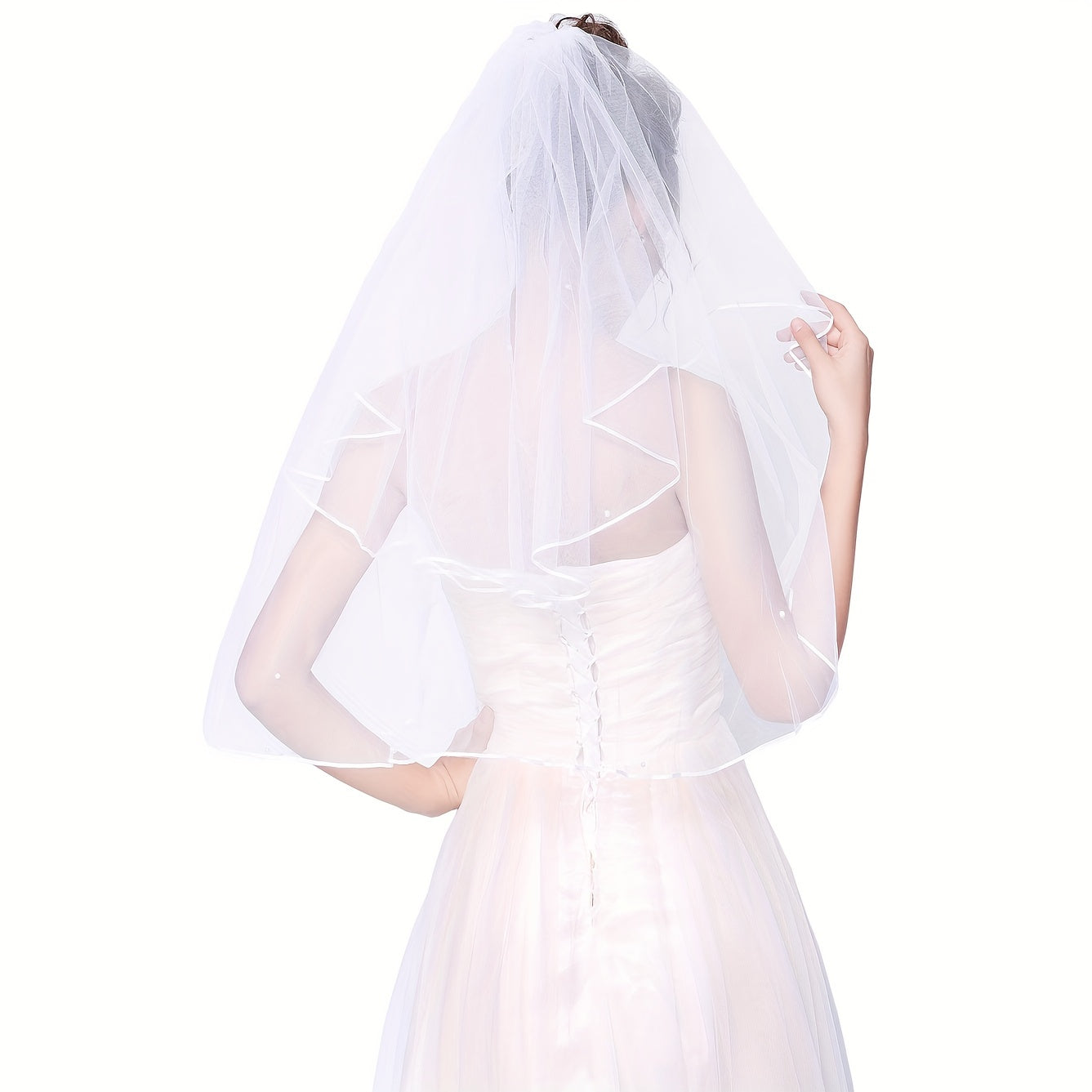 Short Tulle Wedding Veil Ribbon Edge Comb Bridal Bachelorette Party Accessories