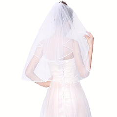 Short Tulle Wedding Veil Ribbon Edge Comb Bridal Bachelorette Party Accessories