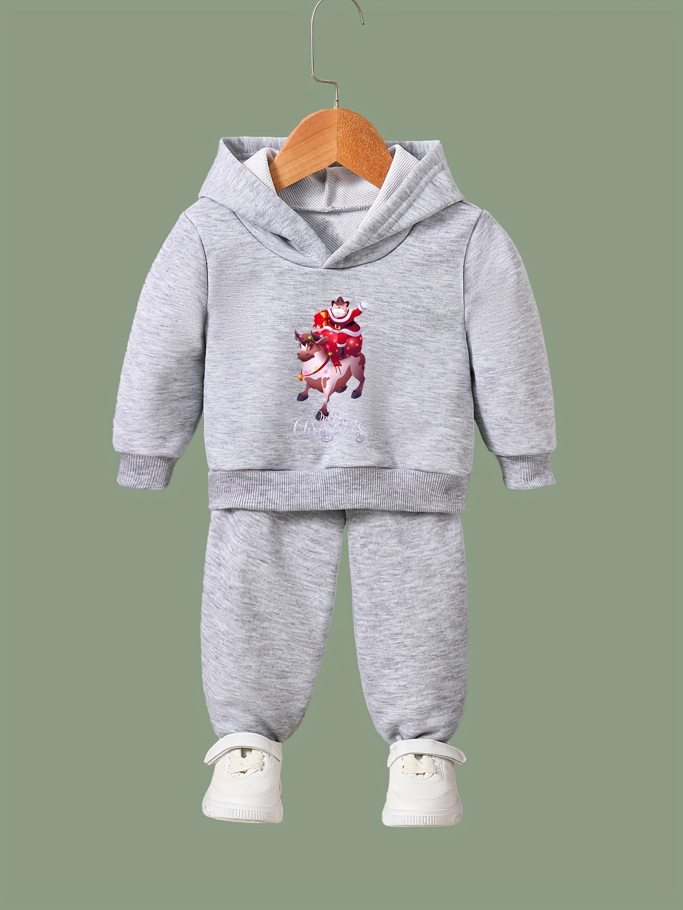 Girls 2pc Santa Claus Pattern Hooded Sweatshirt & Sweatpants Set