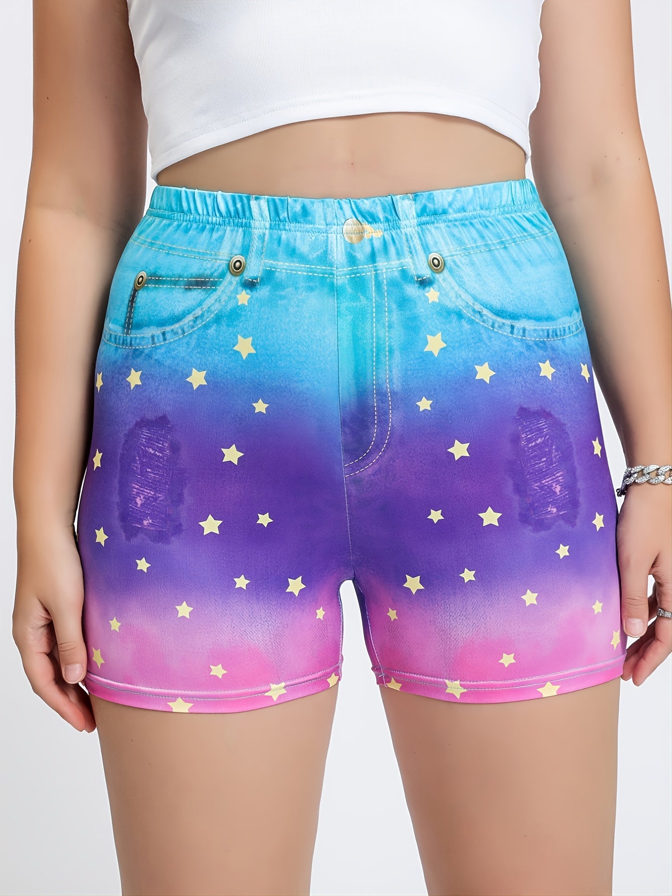 Ombre Star Print High Rise Biker Shorts Plus Size