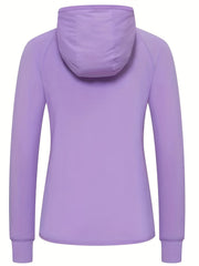 Zip Up Hooded Windproof Jacket Casual Workout Solid Long Sleeve Outerwear