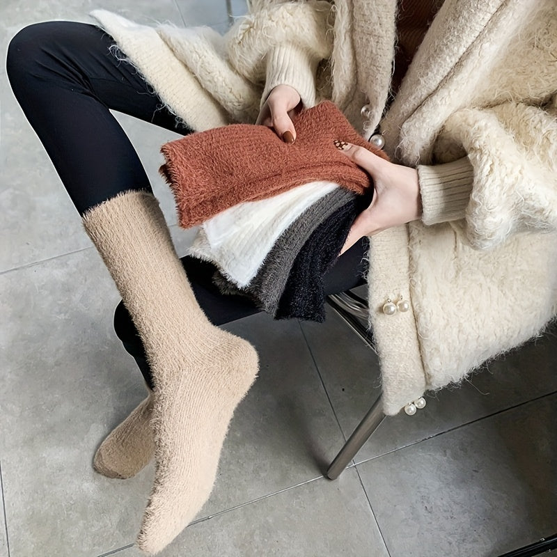 5 Pairs Warm Fuzzy Mid Tube Socks Women's Stockings