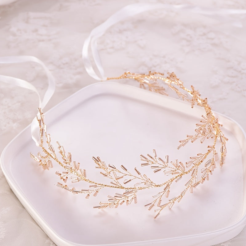Golden Hair Vine Headband Bridal Tiara Wedding Hair Jewelry