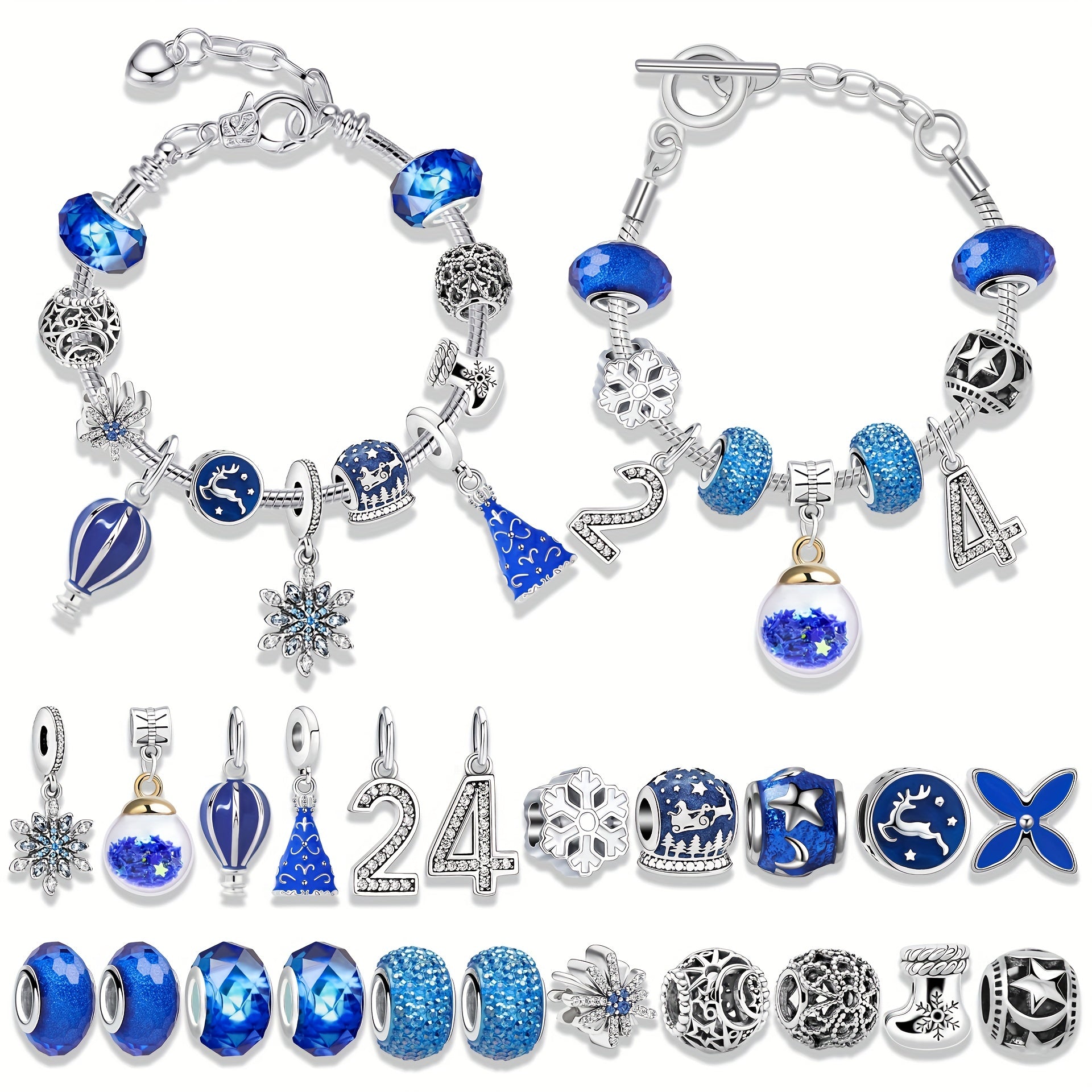 Xmas Advent Calendar Bracelets Charms Beads Kit 24 Days DIY Jewelry Making Gift