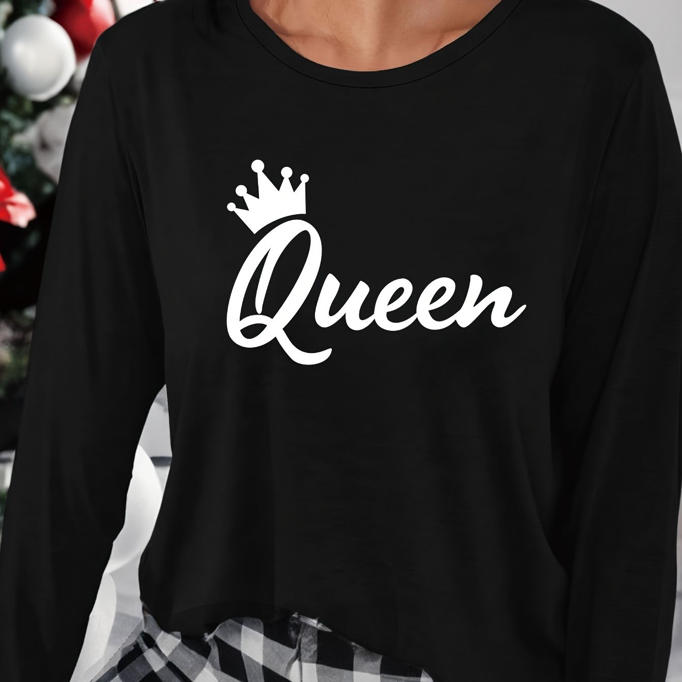 Letter Print Lounge Top Crew Neck Long Sleeve