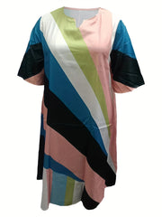 Dress Women's Plus Strip Half Sleeve Midi Dress