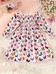 Butterflies Smocked Dress For Girls Comfy Vacation Casual Dress Kids Clothing
