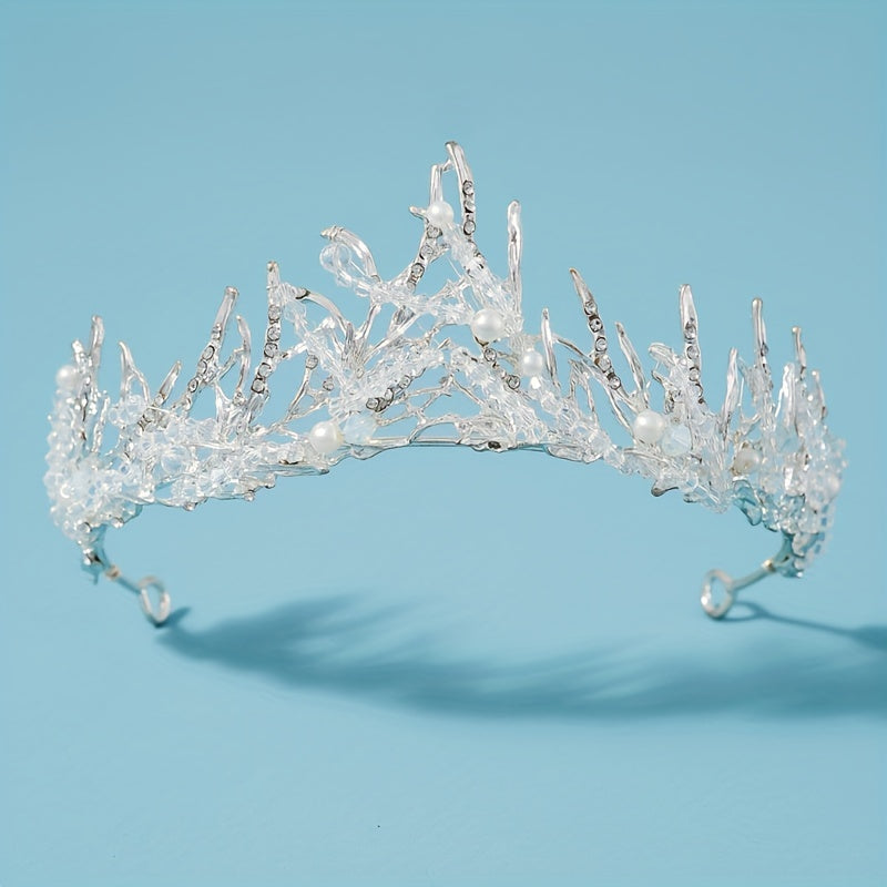 Silvery Crystal Headband Faux Pearl Hair Band Tiara Wedding Accessories