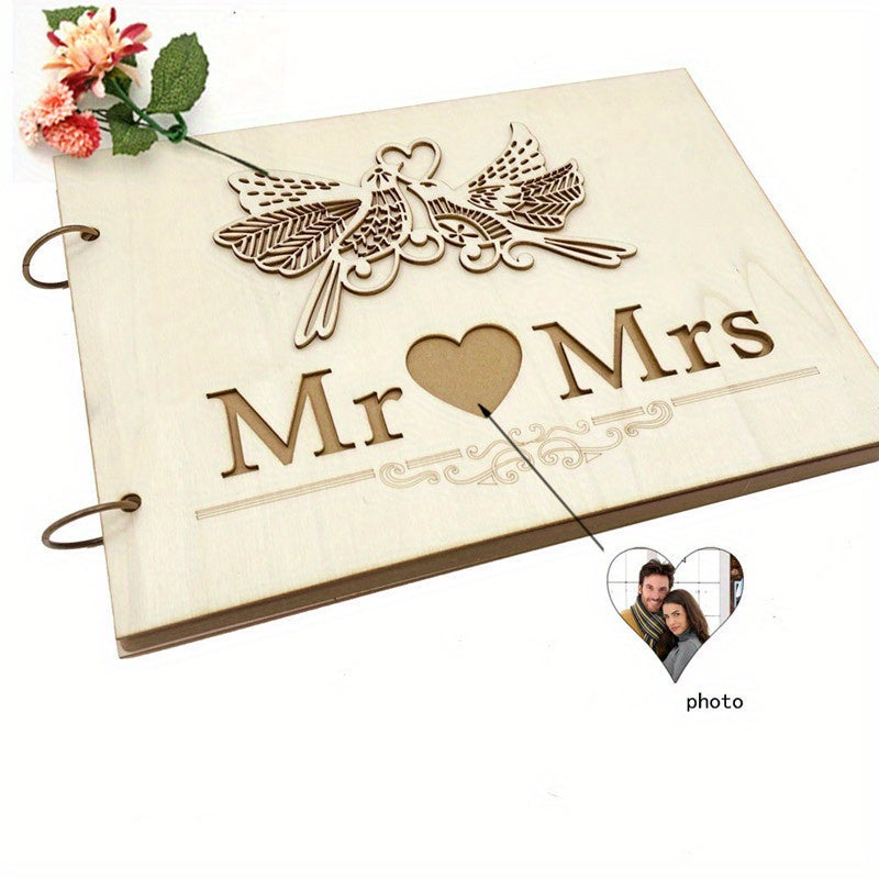 Wooden Wedding Guestbook Reception Book Mr Mrs LOVE Sign in Book Personalized