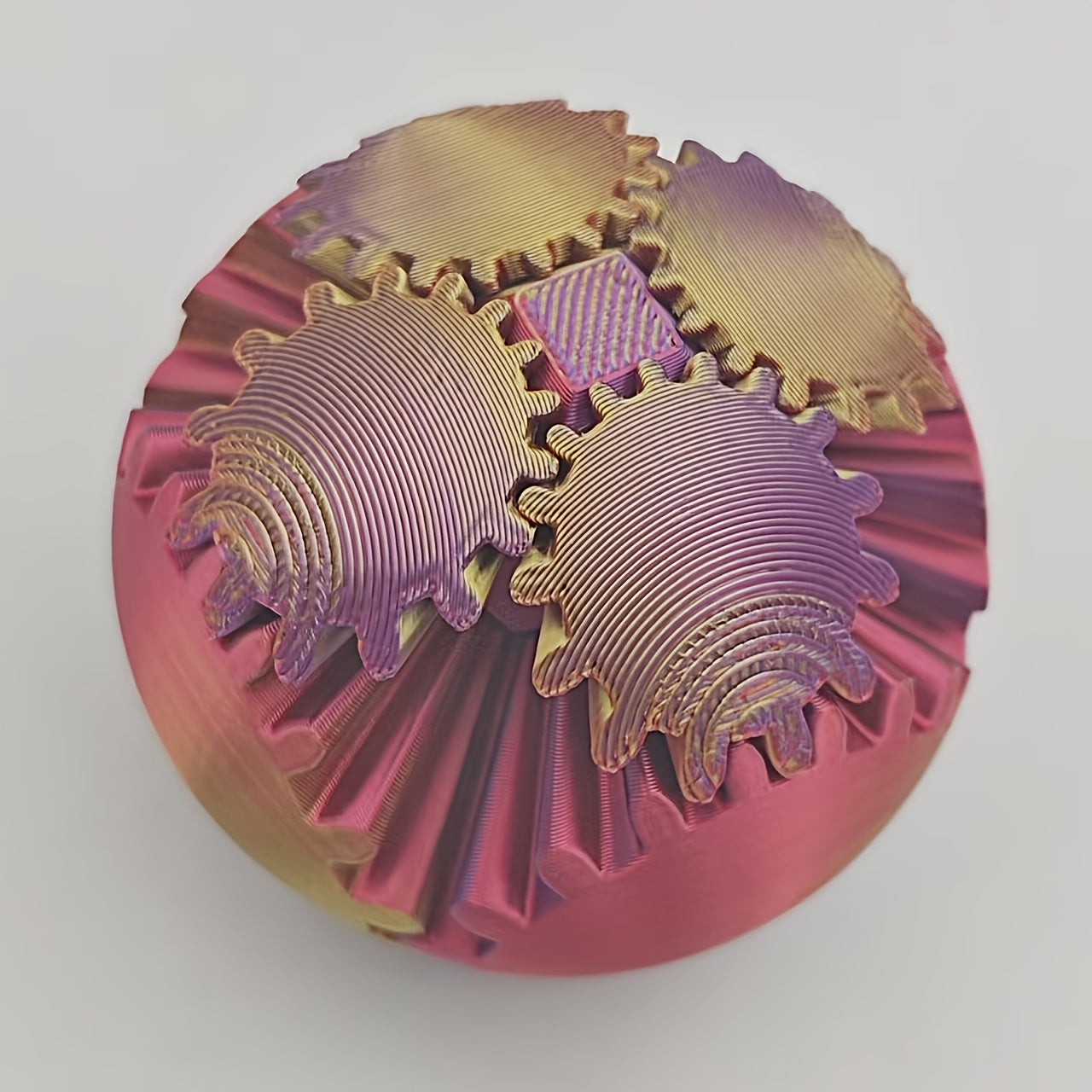 3D Printed Multicolor Gradient Gear Ball Spinning Sphere Stress Relief Model