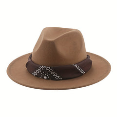 Wool Felt Hat Large Brim Ribbon Jazz Hat
