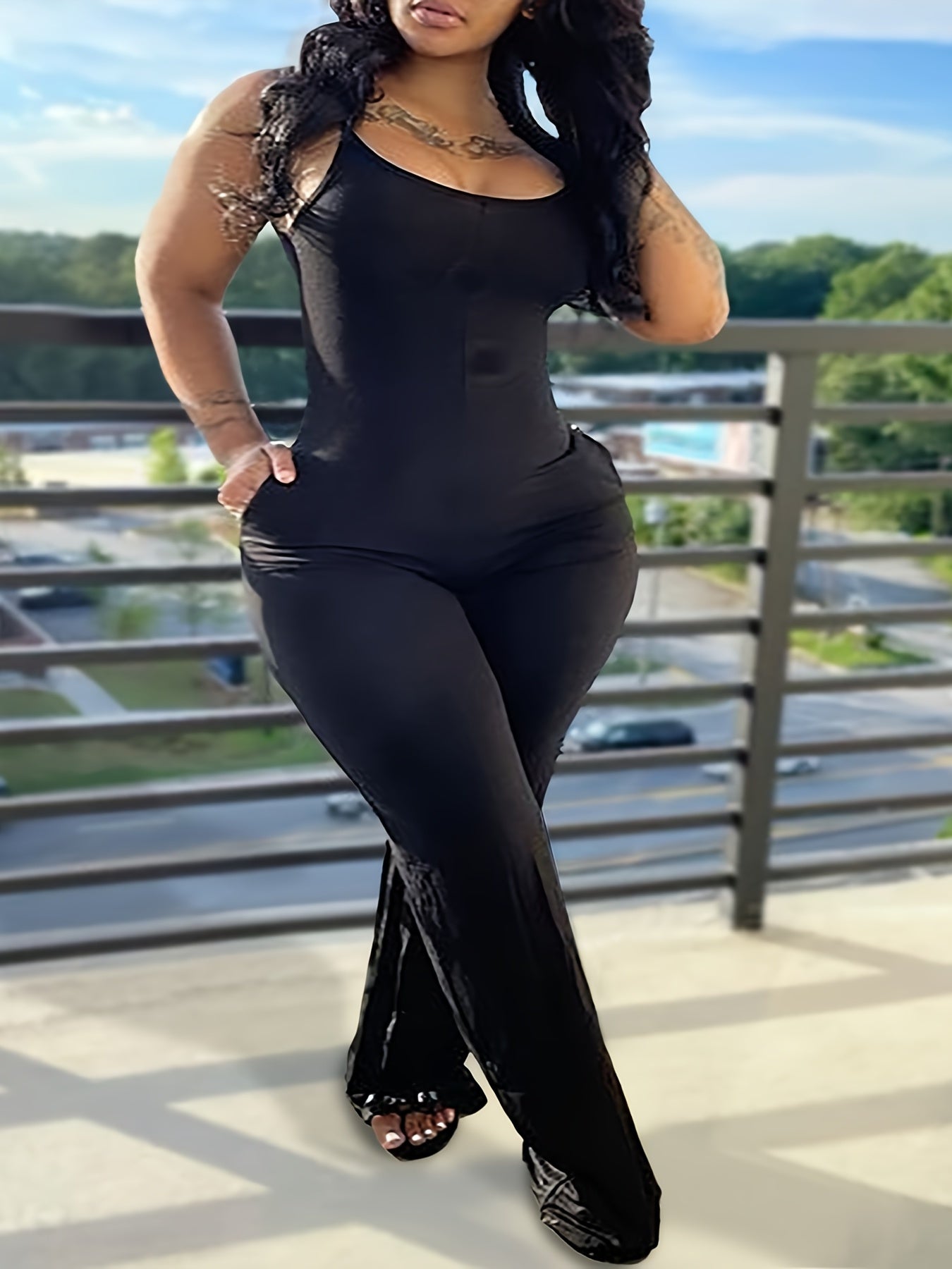 Casual Cami Jumpsuit Women's Plus Solid