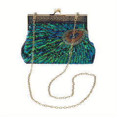 Green Beaded Sequins Evening Bag Durable Handbag for Women