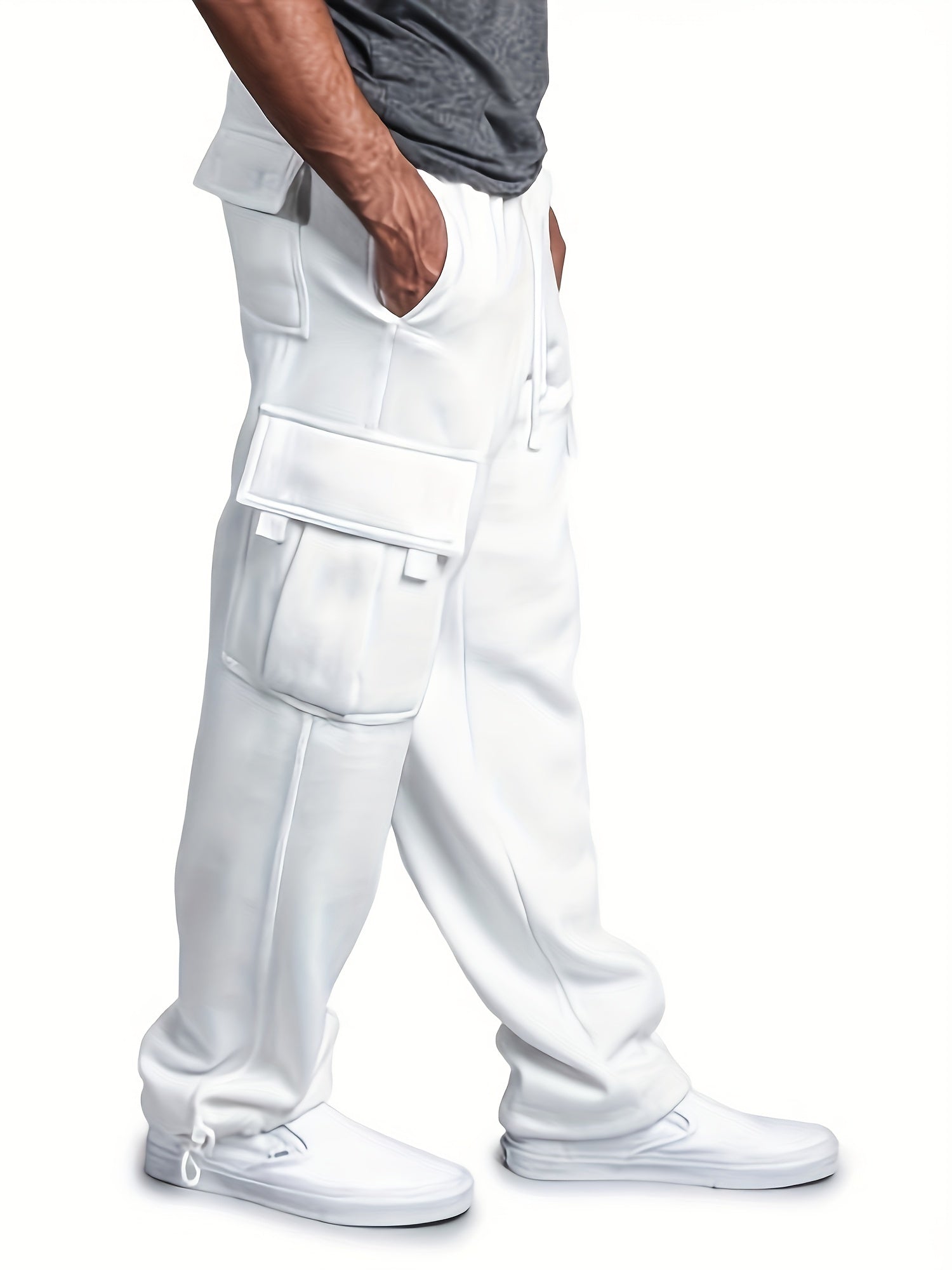 Men's Elastic Waist Cargo Pants with Pockets - Comfortable Sweatpants