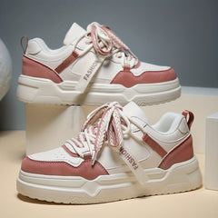 Women's Block Faux Leather Chunky Sneakers for Outdoor Sports