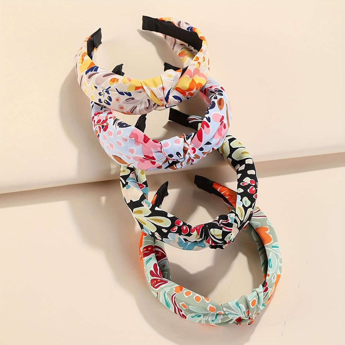 4pcs Flower Cross Knot Hair Bands Floral Wide Headbands Vintage Hairband