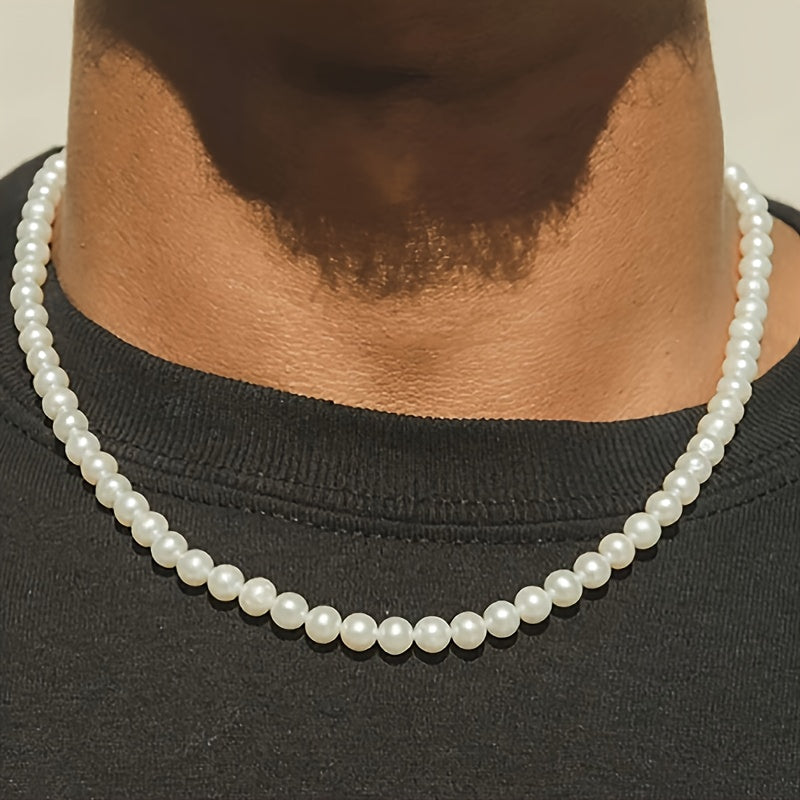Men's Faux Pearl Beaded Necklace