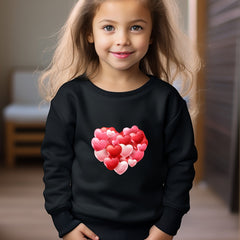 Red Hearts Print Girls Casual Pullover Sweatshirt