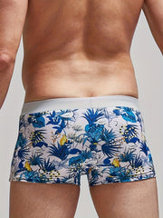 Men's Plants Print Drawstring Block Briefs for Beach Surfing