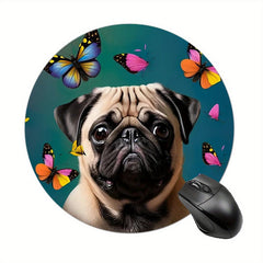 Pug Gaming Mouse Pad for Women - Round Non-slip Rubber Mouse Mat